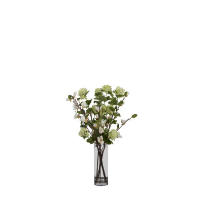 Magnolias and Snowballs in Glass Vase