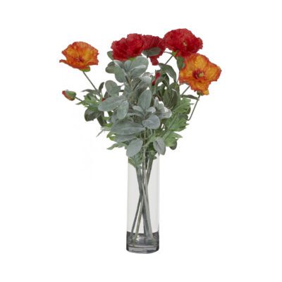 Lamb's Ear and Poppies in Glass Vase - 254031