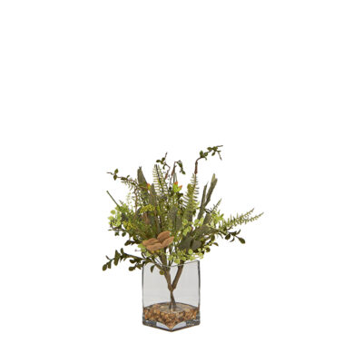 Assorted Greenery in Square Glass Vase - 7255037