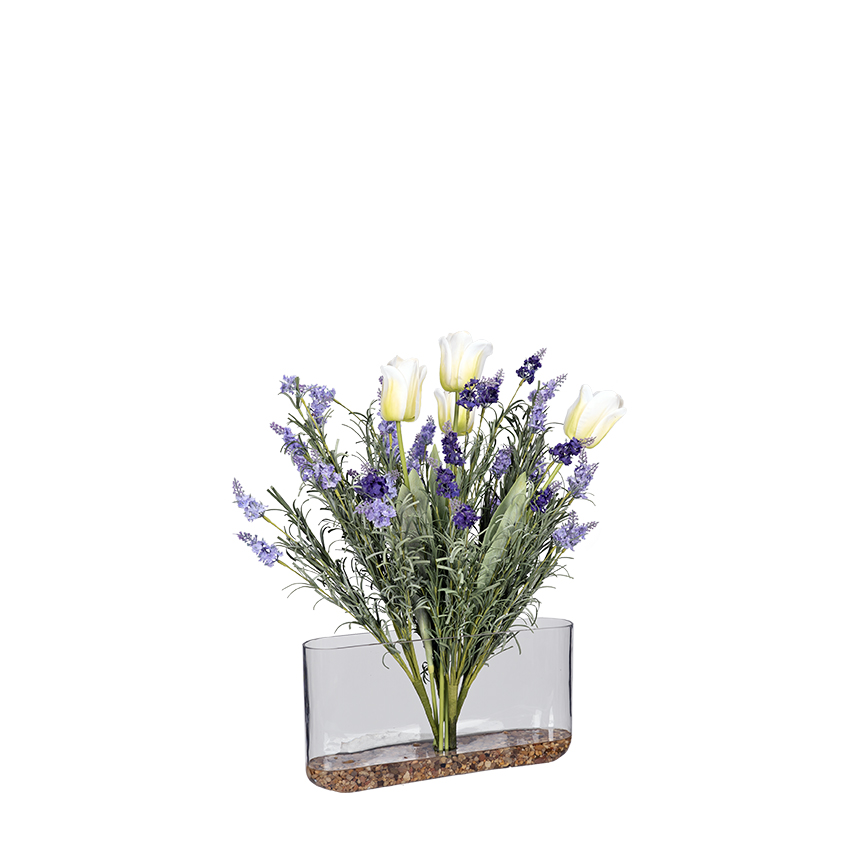 White Tulips & Lavender in Oval Glass - 7257001