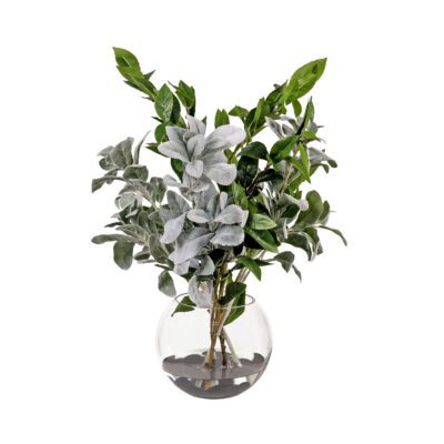 Bay Leaf & Lambs Ear in Glass Bubble Bowl - 259014