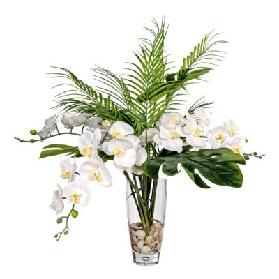 Areca Palm, Orchids & Philos in Aurora Vase - 259021