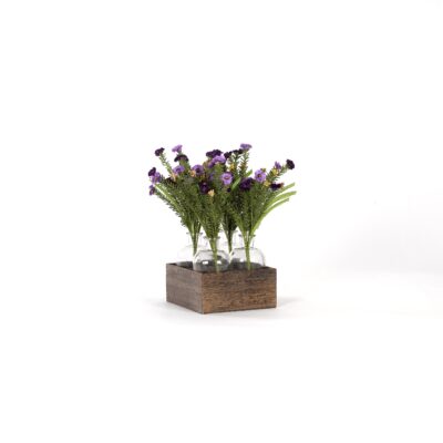 Purple and Lavender Wild Flowers in Glass Jar in Wooden Crate - 184050
