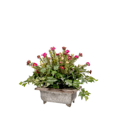 Pink Wild Flowers & English Ivy in Metal Planter - 7251011