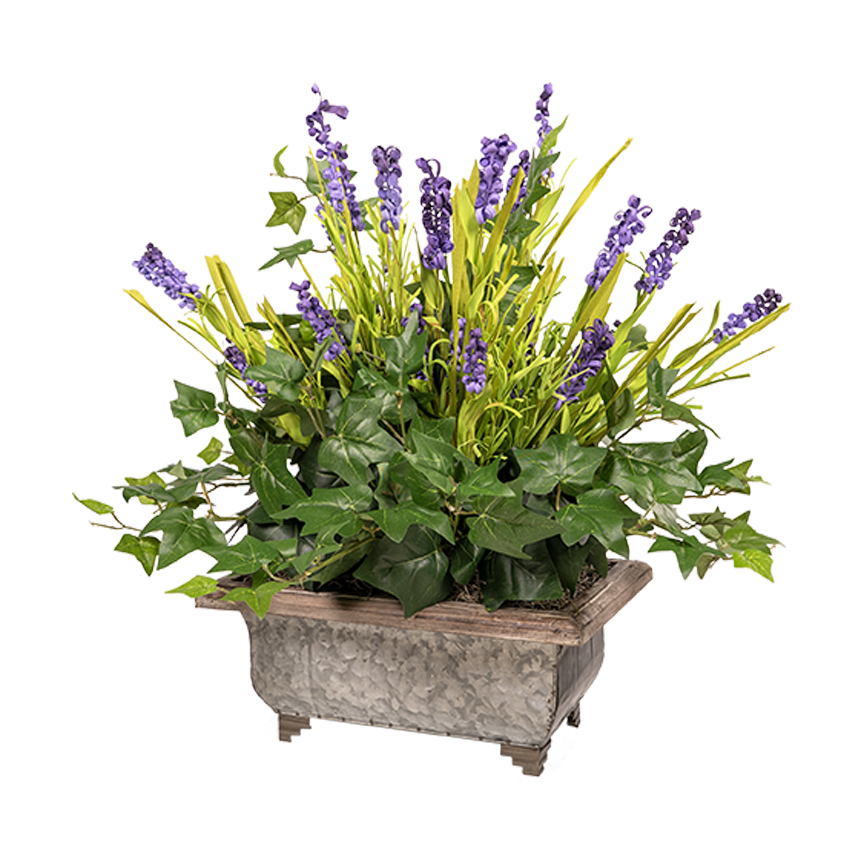 Lilac Flower & English Ivy in Metal Planter - 7251012 - Image 2