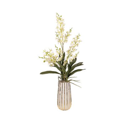 Delphiniums in White/Gold Ceramic Planter - 7251016