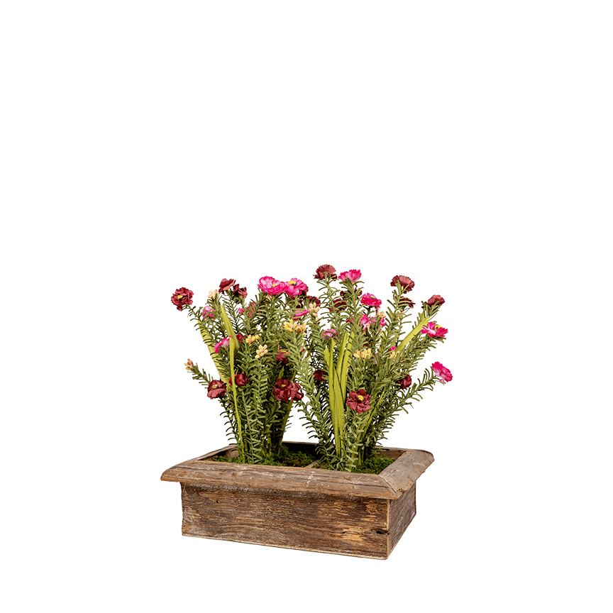 Light Pink Wild Flowers in Wooden Planter - 7251017