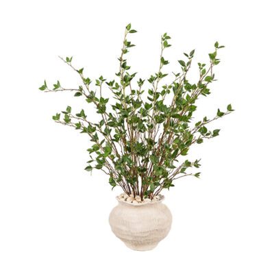 Real Touch Cherry Leaves in Clouded Clay Planter - 260008