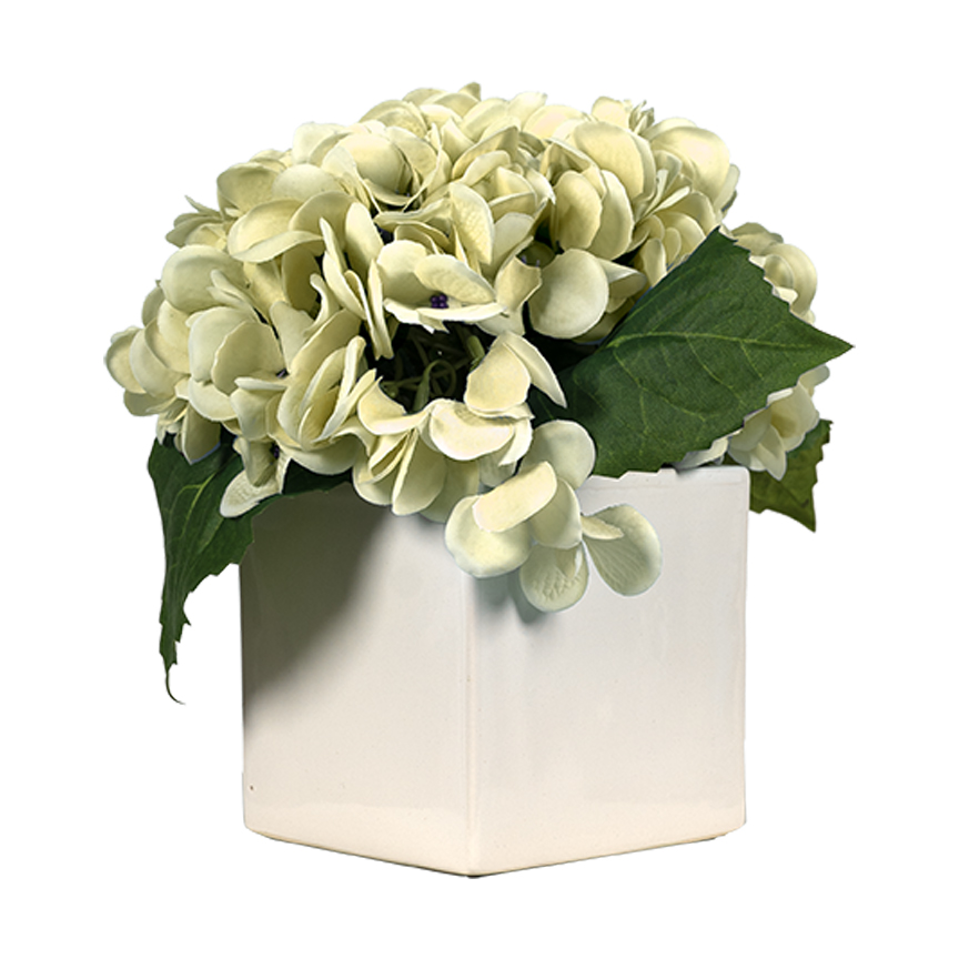 Real Touch Hydrangeas in Square Simple Vase - Image 2