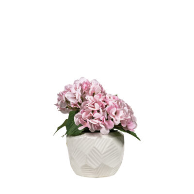 Pink Hydrangeas in Flintstone Planter - 260070