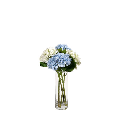 Blue & Pale Green Hydrangeas in Rowan Vase - 260074