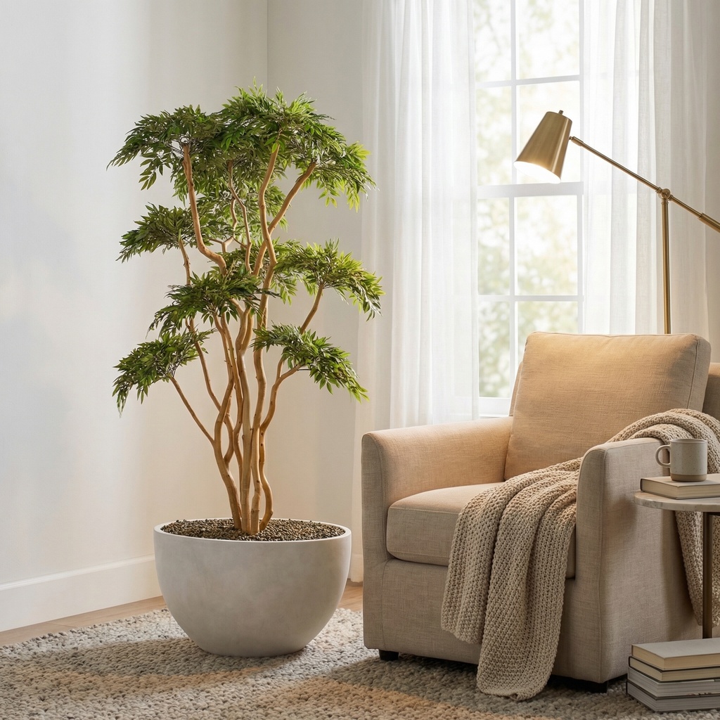 Ruscus with Sandblasted Dragonwood in White Eclipse Planter - 325907 - Image 2