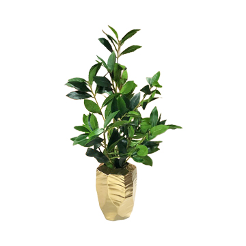 Bay Leaf Branches in Gold Ceramic Vase - 199070