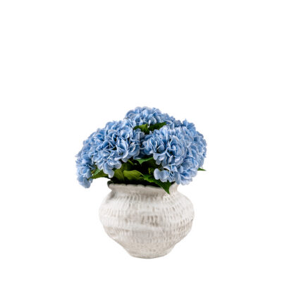 Blue Real Touch Hydrangeas in Clouded Clay Planter - 264003