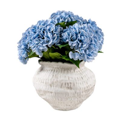 Blue Real Touch Hydrangeas in Clouded Clay Planter - 264003