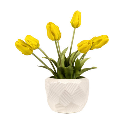 Real Touch Tulips in Large Flintstone Planter