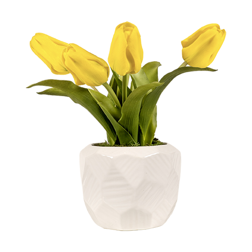 Real Touch Tulips in Medium Flintstone Planter - Image 2