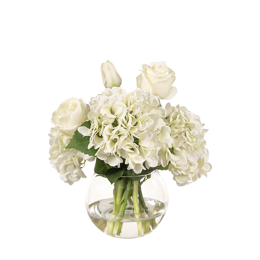 Hydrangeas, Tulips & Roses in Aqua Orb Bowl - 264069 - Image 2
