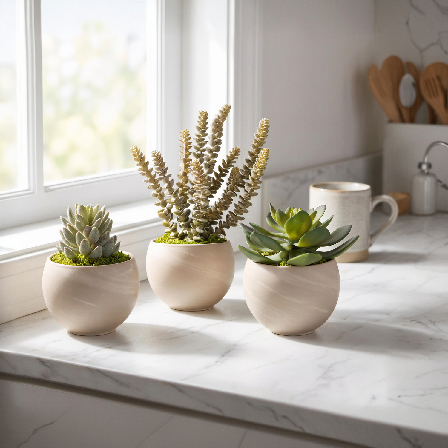 Echeveria, Agave and Donkey Tail in Astrid Planters - Set of 3 - 264075 - Image 2