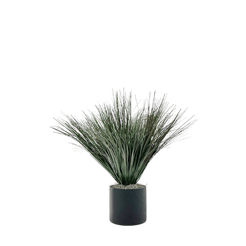 Green/Brown Grass in Round Black Marble Planter - 7264009