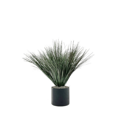 Green/Brown Grass in Round Black Marble Planter - 7264009