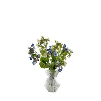 Blue/White Hydrangeas in Ribbed Hourglass Vase - 7264018
