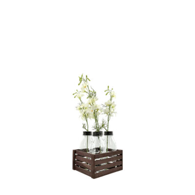 White Delphinium Spray in Wood Crate w/4 Glass Bottles - 7264030