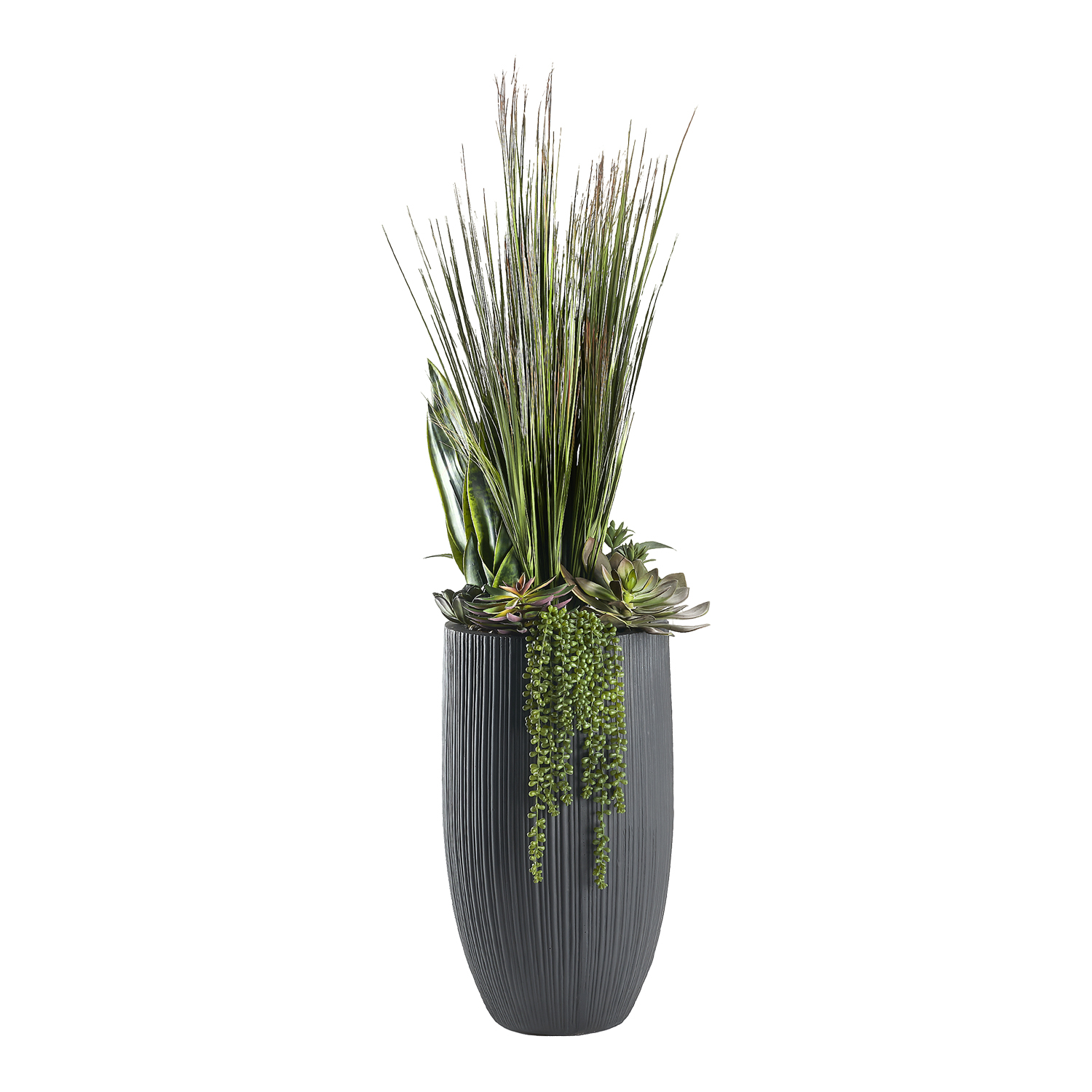 Onion Grass & Mixed Succulents in Nell Planter 4.8' - 324935