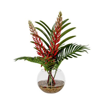 Agave Flower Spray, Hawaiian Palm Leaf & Orchid Leaf in Glass Ball - 269020