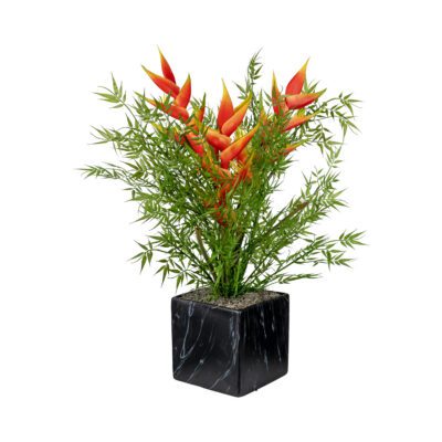 Heliconia and Bamboo in Black Square Planter - 7269001