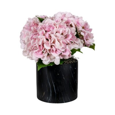 Hydrangeas in Black Round Marble Planter - 7269005