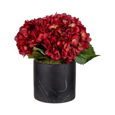 Hydrangeas in Black Round Marble Planter - 7269006